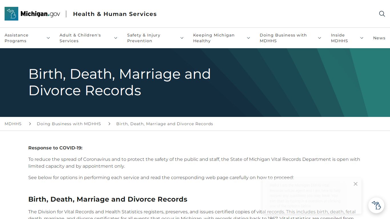 Birth, Death, Marriage and Divorce Records - Michigan